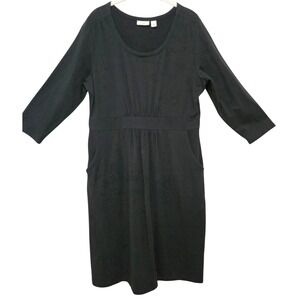 LL Bean, Women's Black, Empire Waist, 3/4 Sleeve, Knit Dress with Pockets, Sz PL